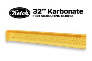 Ketch Karbonate 32 inch Polycarbonate fish ruler measuring board yellow with black markings.