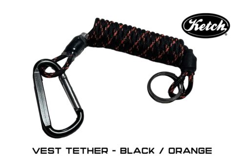 Black / Orange Ketch Vest Tether for securing items to your PFD while kayak fishing.