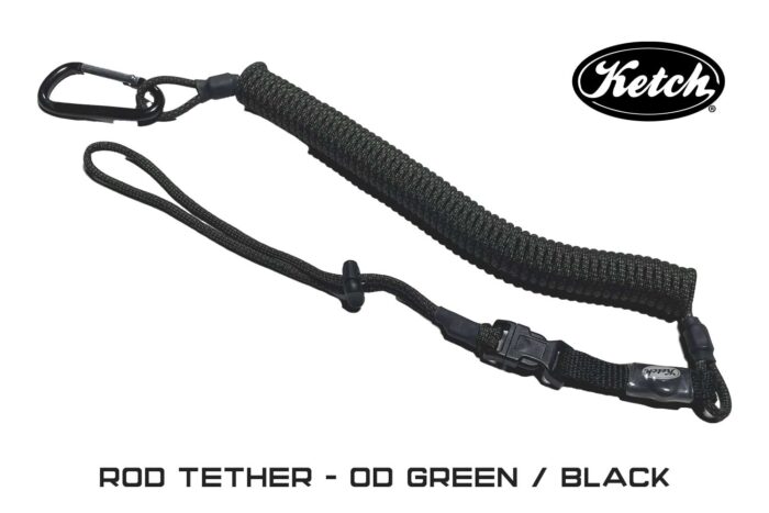 OD Green / Black Ketch Rod Tether for securing fishing rods to your kayak.