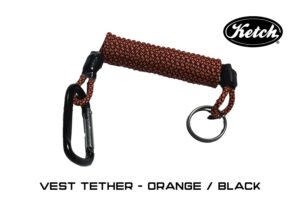 Orange / Black Ketch Vest Tether for securing items to your PFD while kayak fishing.