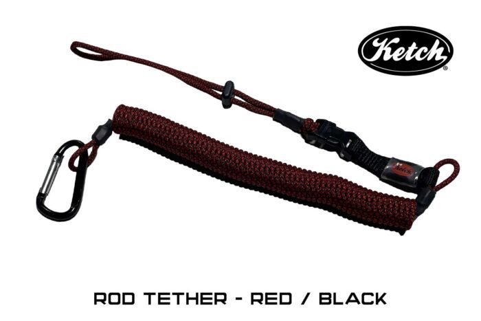 Red / Black Ketch Rod Tether for securing fishing rods to your kayak.