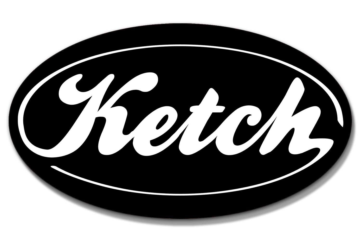 Ketch Oval Sticker White on Black