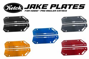 Ketch Jake plates top down view of each color available, ready to mount on your Hobie PA14 kayak.