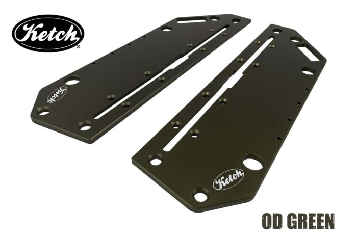 Ketch OD Green Jake Plates, aluminum plate upgrade for Hobie PA 12 and 14 series kayaks.