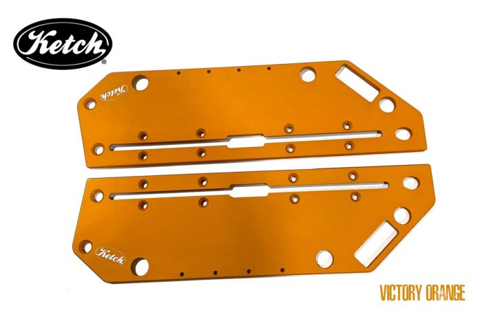 Ketch Victory Orange Jake Plates, aluminum plate upgrade for Hobie PA 12 and 14 series kayaks.