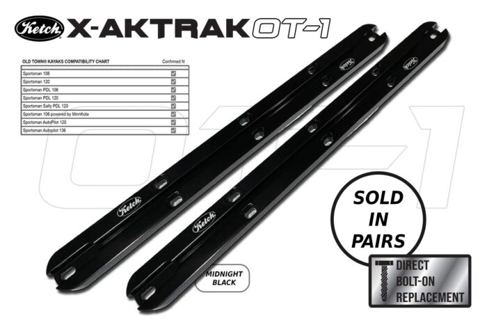 Ketch X-Aktrak OT-1 replacement aluminum t-tracks direct bolt-on upgrade for Old Town Kayaks, midnight black