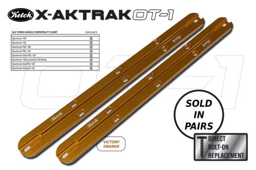 Ketch X-Aktrak OT-1 replacement aluminum t-tracks direct bolt-on upgrade for Old Town Kayaks, victory orange