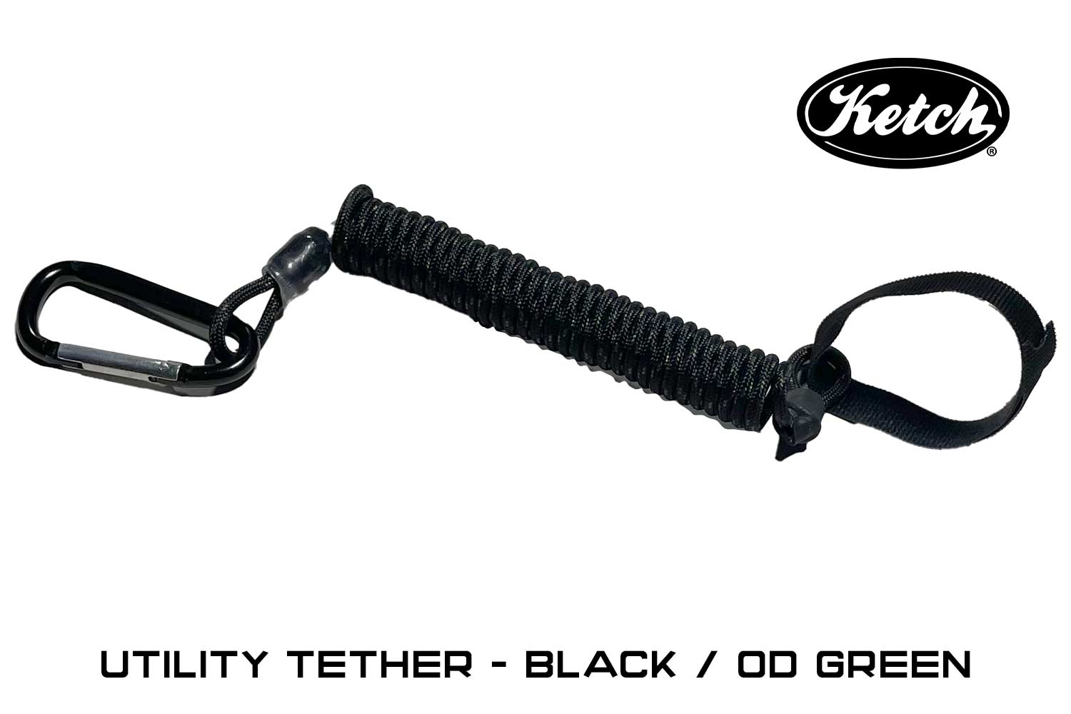 Black / OD Green Ketch Utility Tether for securing items to your PFD or kayak.