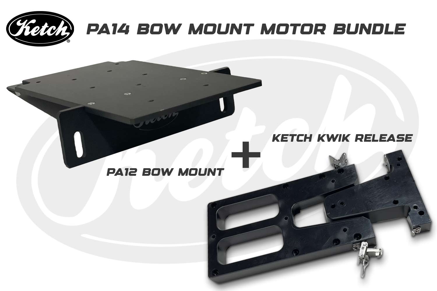 Ketch Pro Angler 12 Bow Mount Motor Bundle with PA12 Bow motor mount and Ketch Kwik Release Trolling motor bracket.