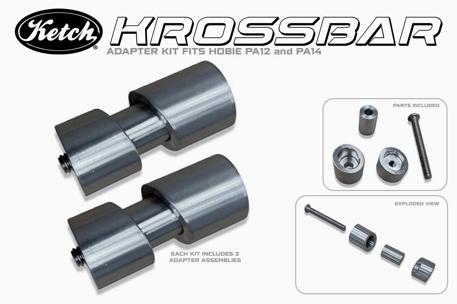 Ketch Krossbar Hobie PA14 Adapter kit for mounting the Krossbar to the Jake Plates of a Hobie Pro Angler 12 or 14 kayak.