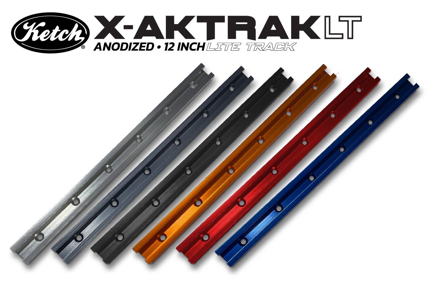 Aluminum anodized 12 inch X-Aktrak lite t-track accessory mounting solution for kayaks and other uses available in six colors.