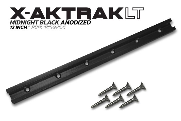 Midnight Black aluminum anodized 12 inch X-Aktrak lite t-track accessory mounting solution for kayaks and other uses.