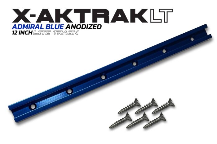 Admiral Blue aluminum anodized 12 inch X-Aktrak lite t-track accessory mounting solution for kayaks and other uses.