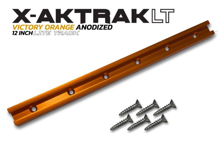 Victory Orange aluminum anodized 12 inch X-Aktrak lite t-track accessory mounting solution for kayaks and other uses.