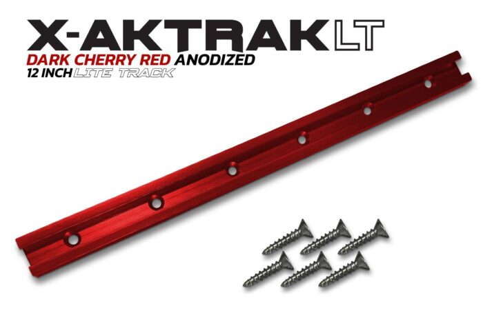 Dark Cherry Red aluminum anodized 12 inch X-Aktrak lite t-track accessory mounting solution for kayaks and other uses.