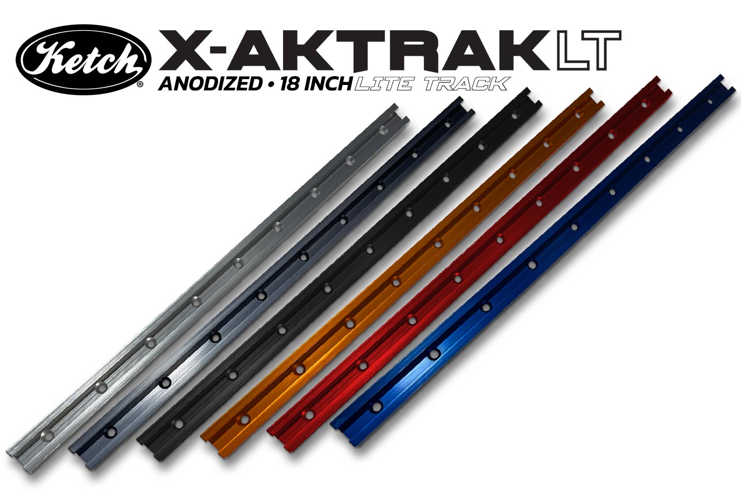 Aluminum anodized 18 inch X-Aktrak lite t-track accessory mounting solution for kayaks and other uses available in 6 colors.