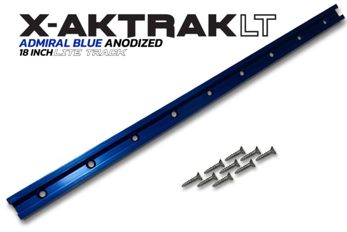 Admiral Blue aluminum anodized 18 inch X-Aktrak lite t-track accessory mounting solution for kayaks and other uses.