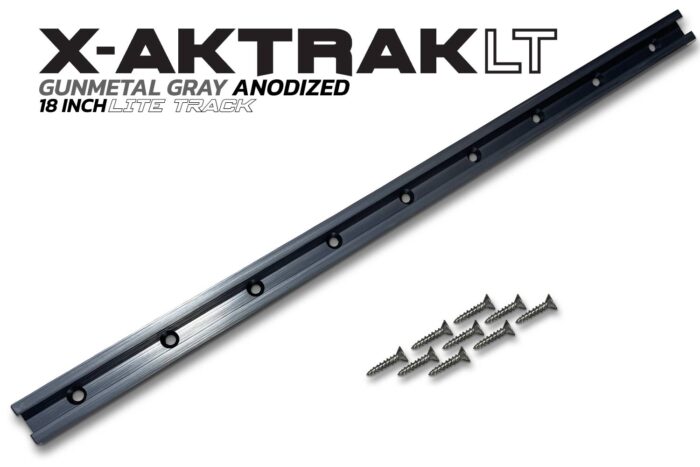 Gunmetal Gray aluminum anodized 18 inch X-Aktrak lite t-track accessory mounting solution for kayaks and other uses.