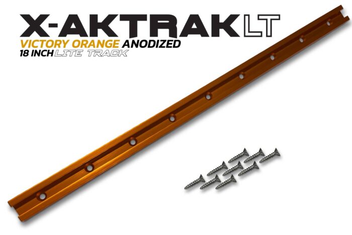 Victory Orange aluminum anodized 18 inch X-Aktrak lite t-track accessory mounting solution for kayaks and other uses.