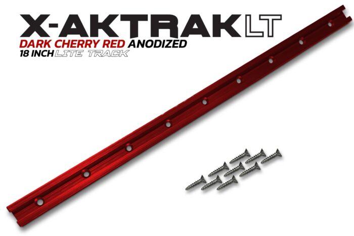 Dark Cherry Red aluminum anodized 18 inch X-Aktrak lite t-track accessory mounting solution for kayaks and other uses.