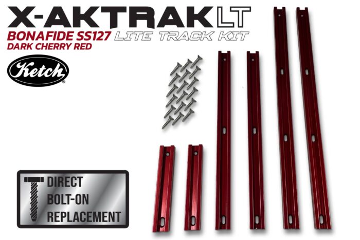 Full replacement kit of Ketch X-Aktrak lite for the Bonafide SS127 in the Dark Cherry Red color aluminum t-tracks.