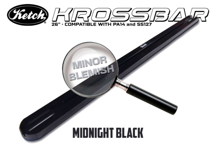 Blemished Ketch Krossbar in midnight black, 26" size, for mounting t-track accessories to hold dual graphs or other large items in a dashboard fashion in front of the kayak angler.