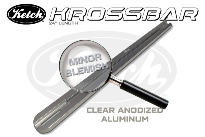 24" blemished Ketch Krossbar in clear anodized aluminum for mounting multiple or large graphs on kayaks.