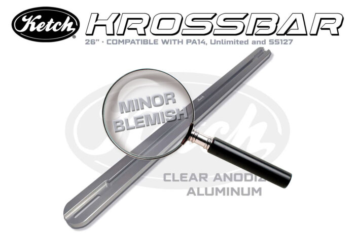 Clear anodized aluminum blemished Ketch Krossbar for dual graph mounting on kayaks.